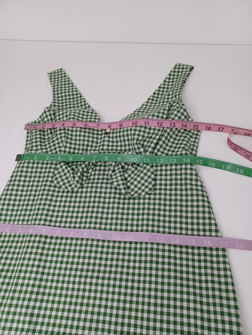 Kate Spade Mini Gingham Bow Midi Dress Size 4 Cotton Blend V Neck Sleeveless